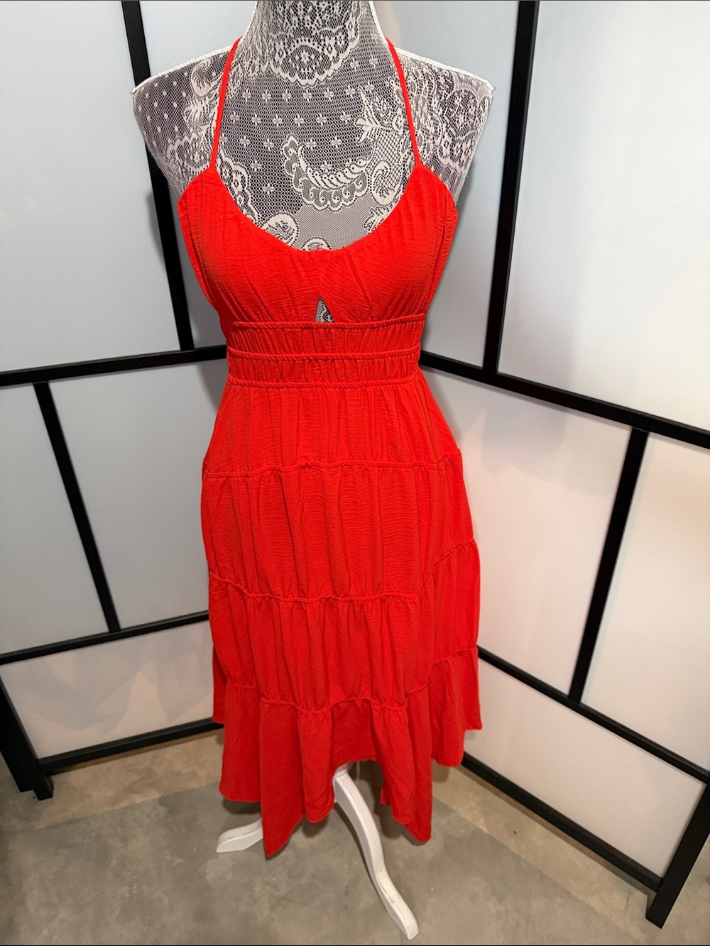 Halter Tiered Midi Dress in Vibrant Red